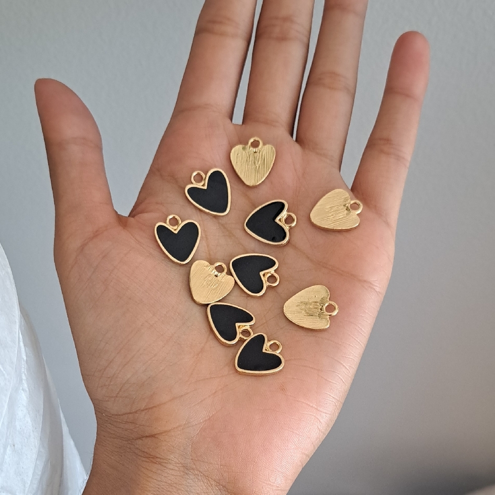Gold and Black Heart Charm Set 5